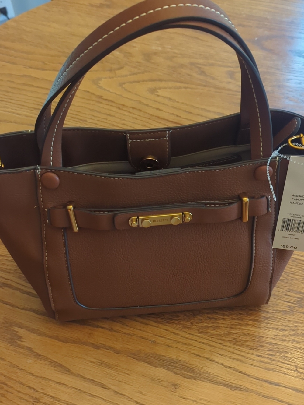 Rosetti Tan/Brown Satchel with Gold Accents
